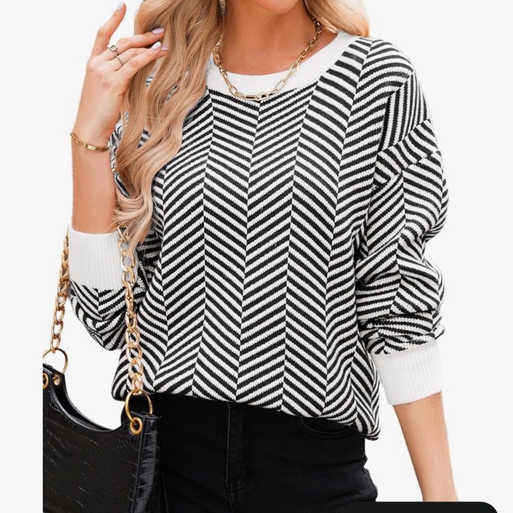 Red & White Chevron Crewneck Sweater